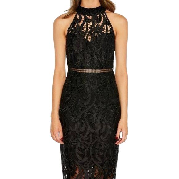 Bardot Isa Crochet Lace Cocktail Sheath Dress French Black Size L 10 NWT - Picture 3 of 12